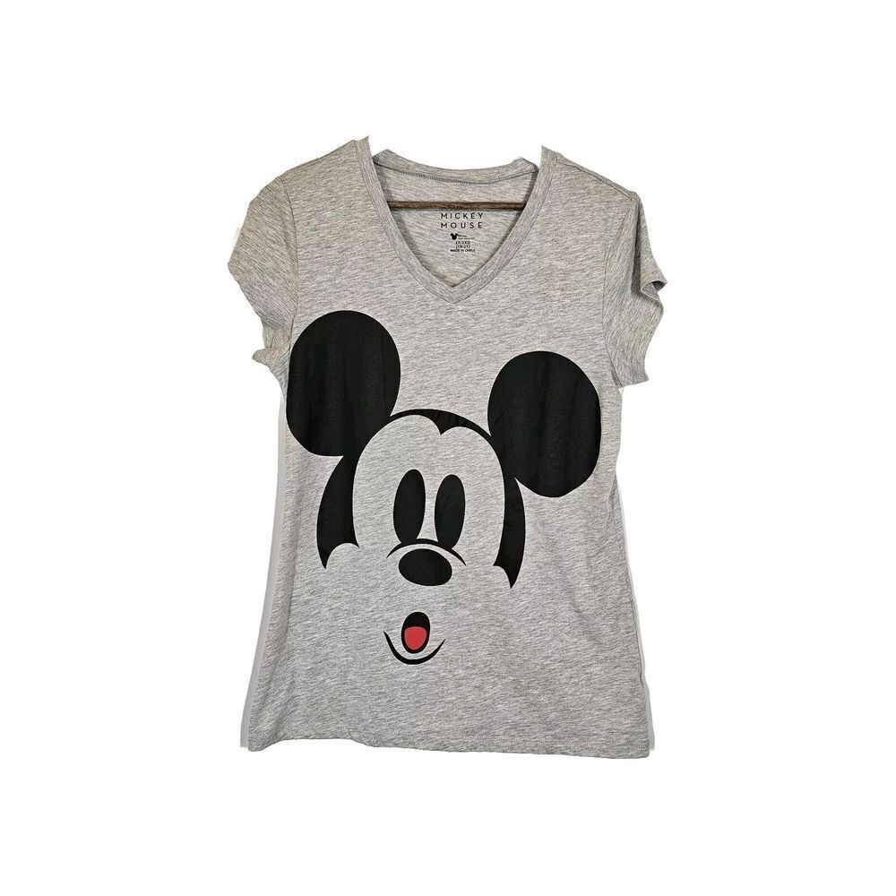 Disney Mickey Mouse Sheer V-Neck Short Sleeve T-shirt Top‎ Soft Light Gray 2X